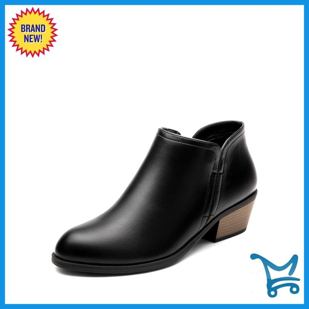 Women's Ankle Boots Low Chunky Heel Almond Toe Faux Suede Vegan Leather